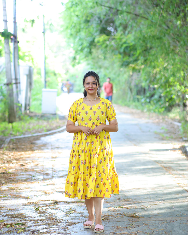 Yellow Maternity and feeding wear with side zips