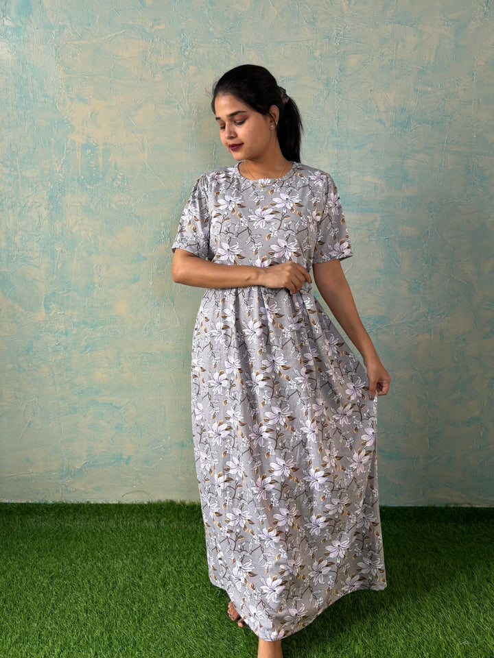 White Hibiscus - Zipless Maternity and feeding wear - Full length