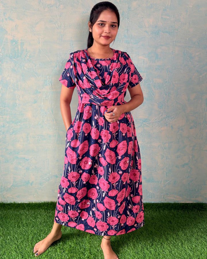 SHAWL design - ROJA - Zipless Maternity & feeding wear - Midi length