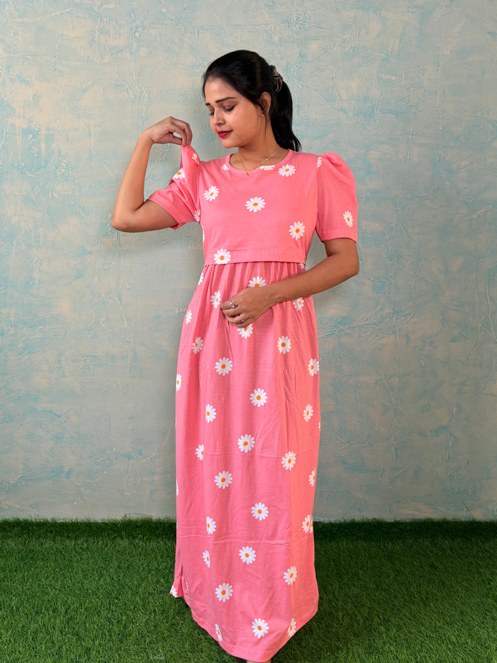 Peach Flower - Zipless Maternity and feeding wear - Full length - Translucent fabric - Indoor use only