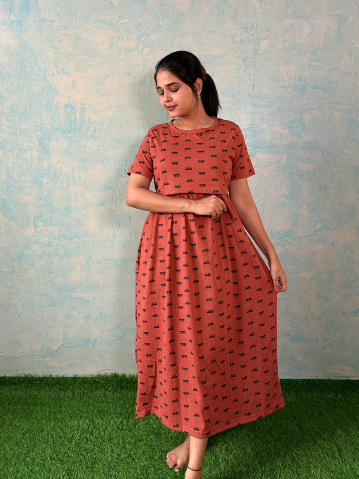 Brown Cover - Zipless Maternity and feeding wear - Midi length