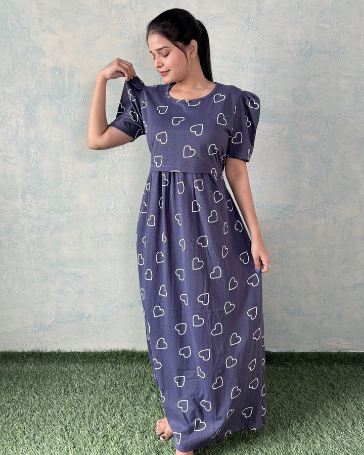 Dusty Blue - Zipless Maternity & feeding wear - Full length