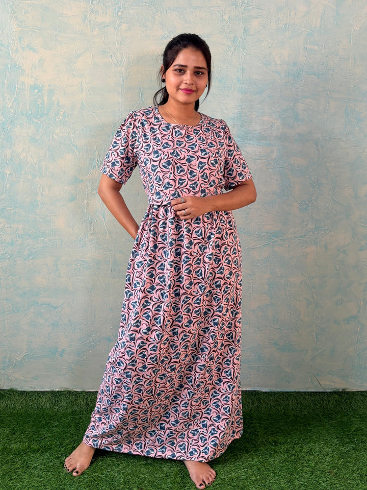 Blue Roses - Zipless Maternity and feeding wear - Full length