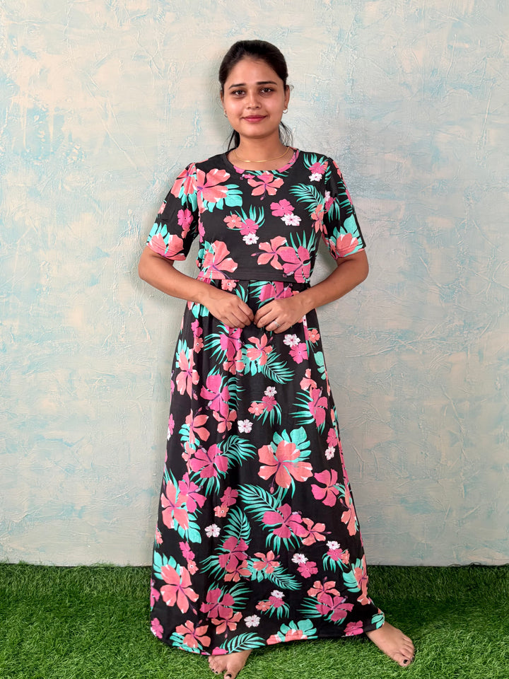 Black Hibiscus - Zipless Maternity and feeding wear - Full length