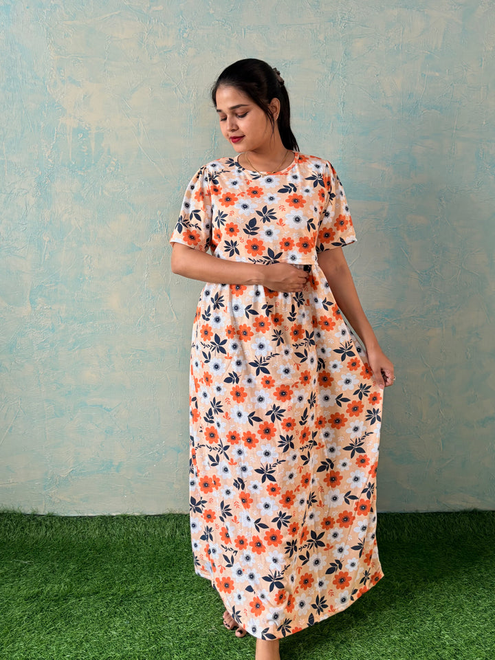 Orange Flower - Zipless Maternity and feeding wear - Full length