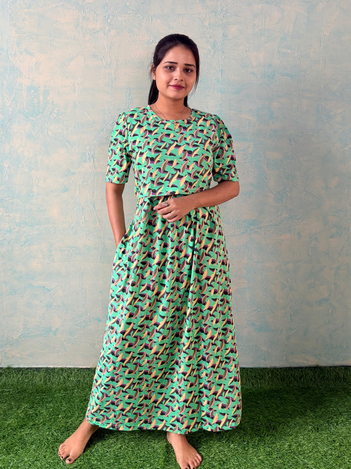 Green Feather - Zipless Maternity and feeding wear - Full length