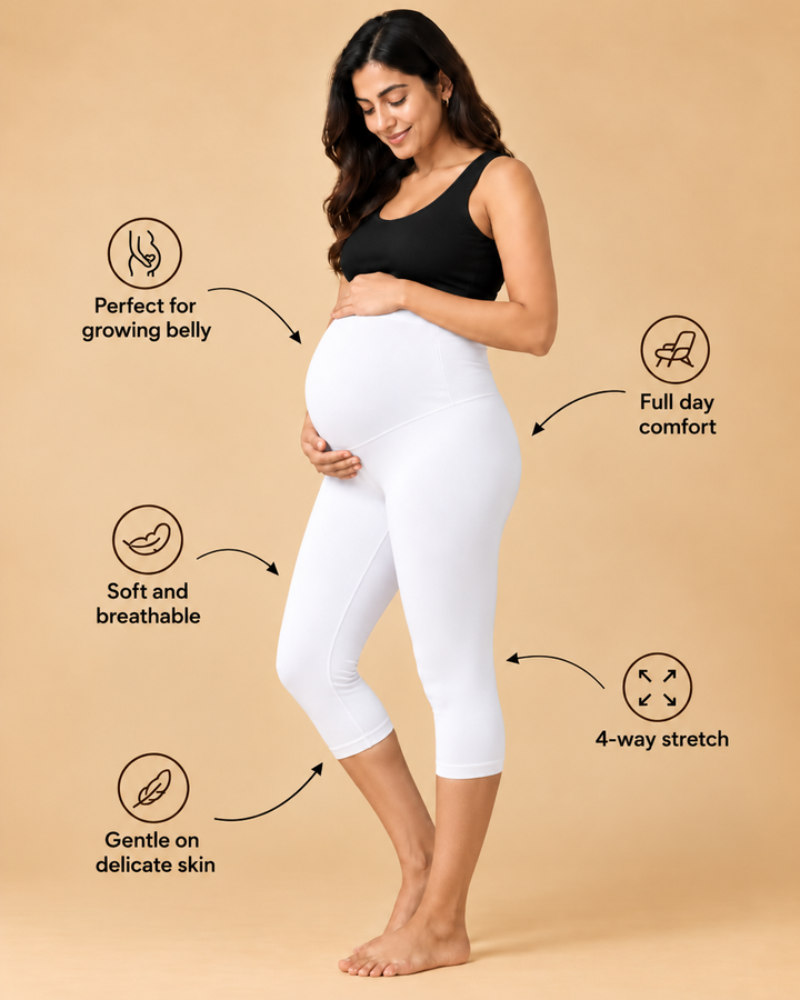 White 3/4 Maternity leggings