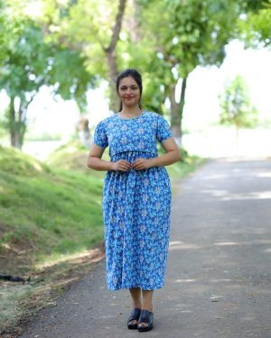 Aster flower Maternity and feeding wear midi length