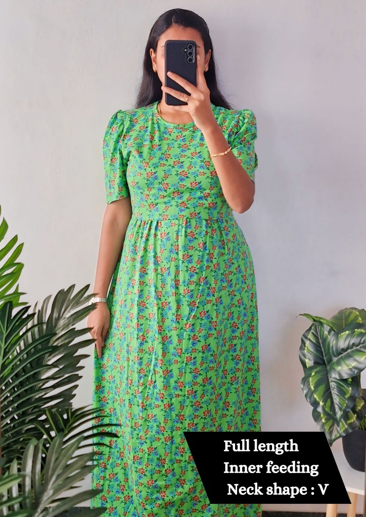 Green field Maternity and feeding wear full length With puff Sleeve