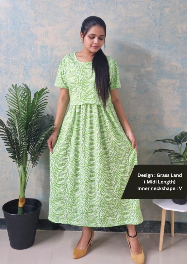 Green land Maternity and feeding wear Midi length